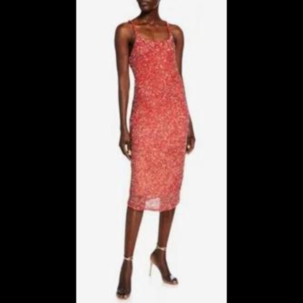 NWT (2) Sage Beaded Ombre Cluster Midi Slip Dress, Sz8
